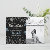 Black Blue Winter Baby Shower Invitations avec pho (Debout devant)
