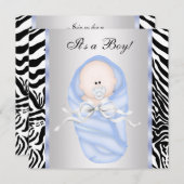 Black Blue Zebra Baby Boy Shower Invitations (Devant / Derrière)