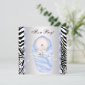 Black Blue Zebra Baby Boy Shower Invitations (Debout devant)