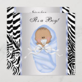 Black Blue Zebra Baby Boy Shower Invitations (Devant / Derrière)