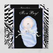 Black Blue Zebra Baby Boy Shower Invitations (Devant / Derrière)