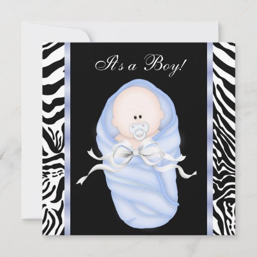 Black Blue Zebra Baby Boy Shower Invitations (Devant)