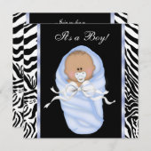 Black Blue Zebra Baby Boy Shower Invitations (Devant / Derrière)