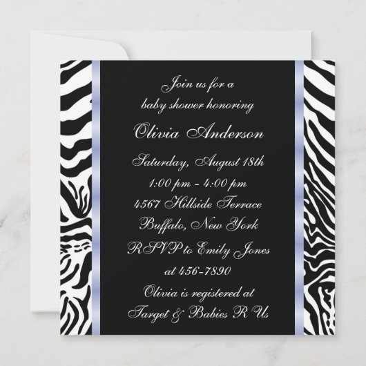 Black Blue Zebra Baby Boy Shower Invitations (Dos)