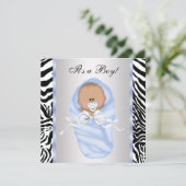 Black Blue Zebra Baby Boy Shower Uitnodigingen (Staand voorkant)