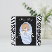Black Blue Zebra Baby Boy Shower Uitnodigingen (Staand voorkant)