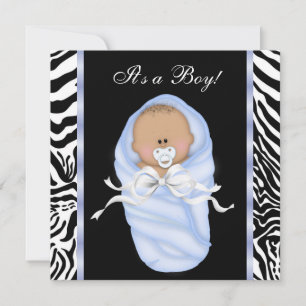 Black Blue Zebra Baby Boy Shower-uitnodigingen Kaart