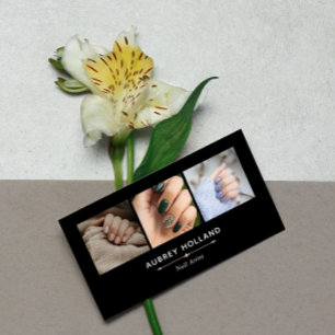 Black Blush Pink Elegant Nail Artist Photo Collage Visitekaartje