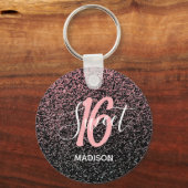 Black Blush Pink Glitter Sweet 16 Name Party Favor Sleutelhanger (Voorkant)