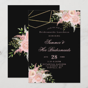 Black Blush Pink Gold Floral Bridesmaids Luncheon Kaart
