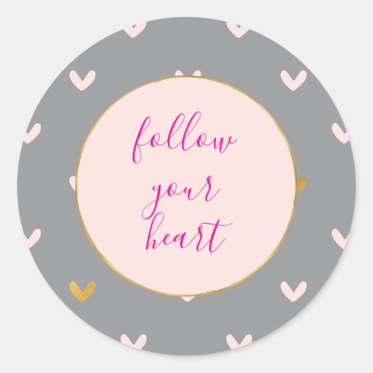 Black Blush Pink Grey Gold Hearts Ronde Sticker (Voorkant)