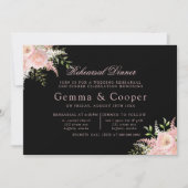 Black Blush Pink Painted Florals repetitief Dinner Kaart (Voorkant)