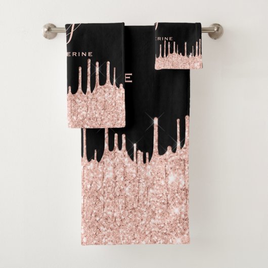Black Blush Roos Gold Glitter Drivers 2 Monogram Bad Handdoek (Insitu)