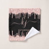 Black Blush Roos Gold Glitter Drivers 2 Monogram Bad Handdoek (Wasdoekje)