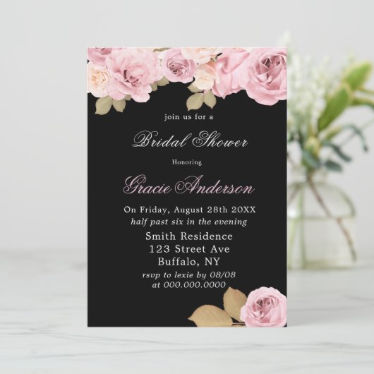 Black Blush Rose Roses nuptiale Invitation de douc (Debout devant)
