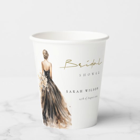Black Blush Waterverf Trouwjurk Vrijgezellenfeest Papieren Bekers (Voorkant)