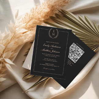 Black Blush Wedding Invitation QR-code Kaart