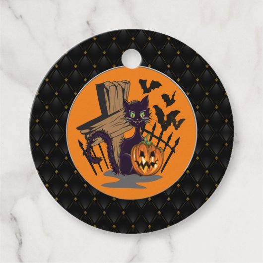 Black Boarder Black Cat Tombstone Bats Halloween Bedankjes Labels (Voorkant)