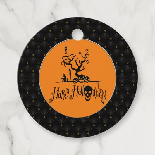 Black Boarder Happy Halloween Grave Yard Bedankjes Labels (Voorkant)