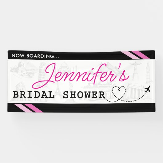 Black Boarding Pass-Vrijgezellenfeest Spandoek (Horizontaal)