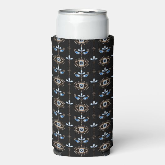 Black bohemian retro evil eye pattern (Seltzer Voorkant)