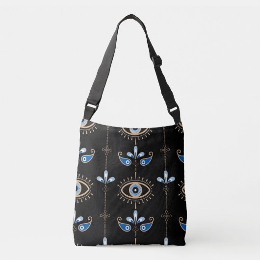Black bohemian retro evil eye pattern crossbody tas (Voorkant)