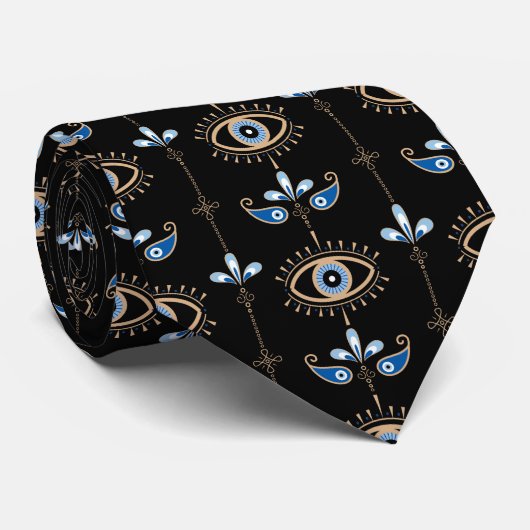 Black bohemian retro evil eye pattern stropdas (Opgerold)