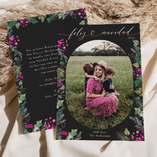 Black Boho Chique Botanicals Feliz Navidad Feestdagenkaart