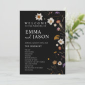 Black Boho Fleur sauvage Wedding Programme (Debout devant)