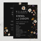 Black Boho Fleur sauvage Wedding Programme (Devant / Derrière)