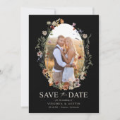 Black Boho Floral Save The Date (Voorkant)