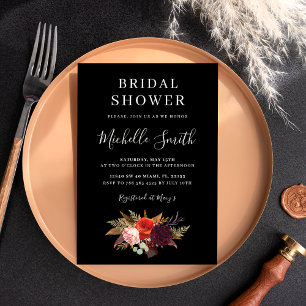 Black Boho Floral Vrijgezellenfeest Invite Kaart
