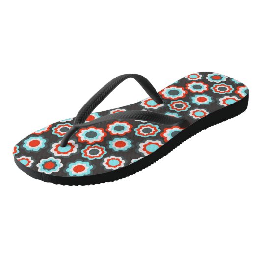 Black Boho Flower Pattern Teenslippers (Schuin)