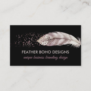 Black Boho Girly Pink Bird Feather Contactkaartje