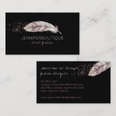 Black Boho Glitter Girly Bird Feather Visitekaartje (Voorkant / Achterkant)