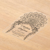 Black Boho Mandala Leafy Vine Wedding Acryl Uitnodigingen (Laagn)