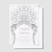 Black Boho Mandala Leafy Vine Wedding Vellum Uitnodigingen (Offset)