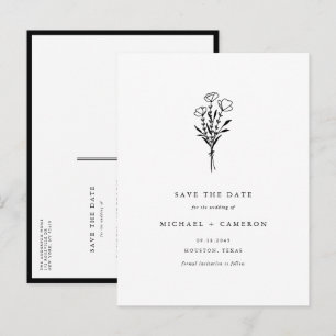 Black Boho Minimalist Botanical Bewaar de datum Aankondigingskaart