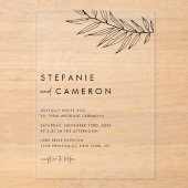 Black Boho Minimalist Foliage Wedding Acryl Uitnodigingen (Voorkant)