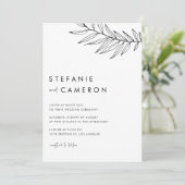 Black Boho Minimalist Foliage Wedding Kaart (Staand voorkant)