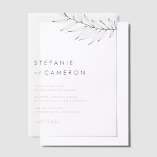 Black Boho Minimalist Foliage Wedding Vellum Uitnodigingen