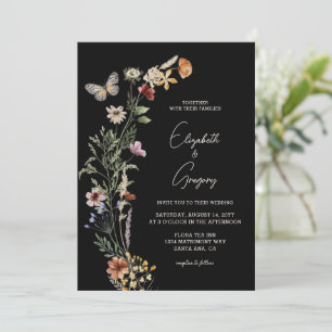 Black Boho Wildflower bruiloft uitnodiging