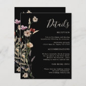 Black Boho Wildflower Wedding Informatiekaartje (Voorkant / Achterkant)