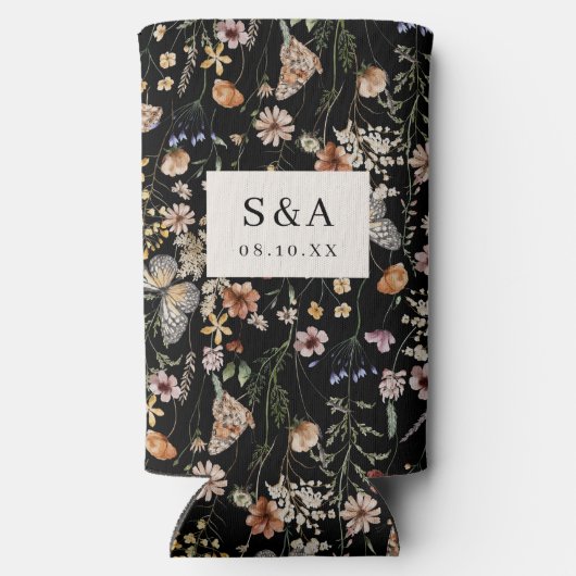 Black Boho Wildflower Wedding Seltzer Koelbox (Achterkant)