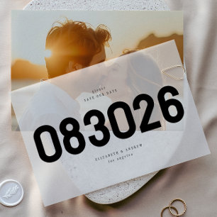 Black Bold Eenvoudig Modern Groot SAVE THE DATE Vellum Uitnodigingen