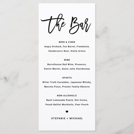 Black Bold Modern Calligraphy Wedding Bar Menu (Voorkant)