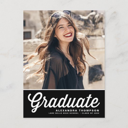 Black Bold Retro Script Photo Afstuderen Briefkaart (Voorkant)