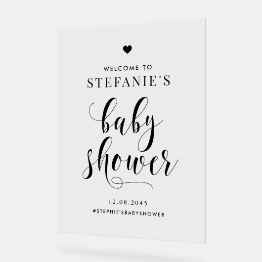 Black Bold Script Baby shower Welkom Acryl Bord (Hoek)