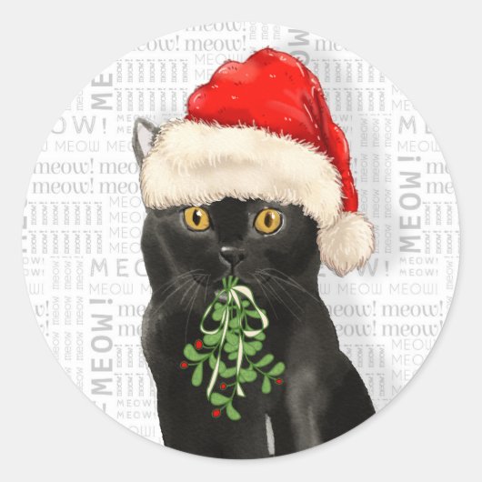 Black Bombay Cat Waterverf Santa Ronde Sticker (Voorkant)