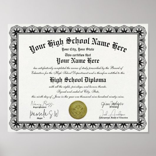 Black Border High School Diploma Replica Poster (Voorkant)